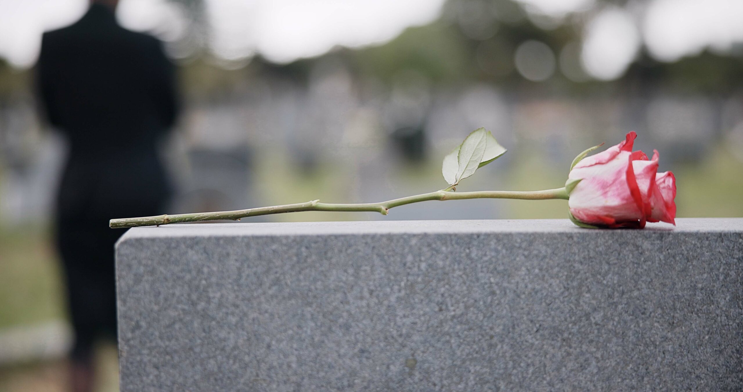 A person writing an obituary at a desk, reviewing funeral service options.